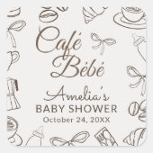 Whimsical Cafe Bebe Baby Shower  Vierkante Sticker (Voorkant)