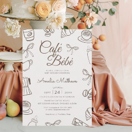 Whimsical Cafe Bebe Brown Baby Shower Kaart