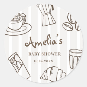 Whimsical Café Bebe Streep Baby Shower Ronde Sticker