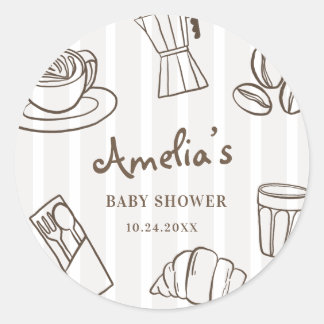 Whimsical Café Bebe Streep Baby Shower Ronde Sticker