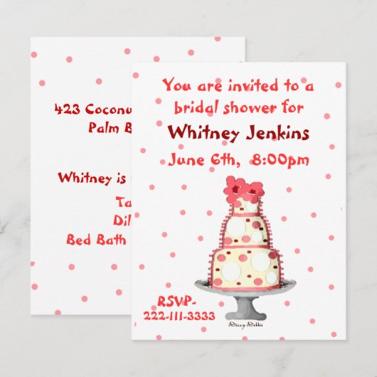 Whimsical Cake Bridal Shower Invitation Kaart (Voorkant / Achterkant)