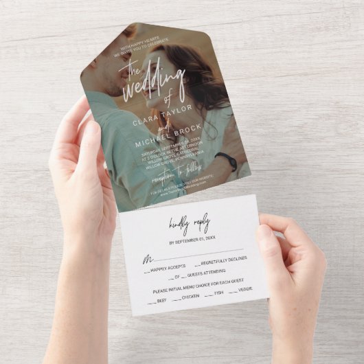 Whimsical Calligraphy Bedekking the Wedding of All In One Uitnodiging (Afscheurbaar)