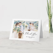 Whimsical Calligraphy Black Photo Collage Wedding Bedankkaart (Voorkant)