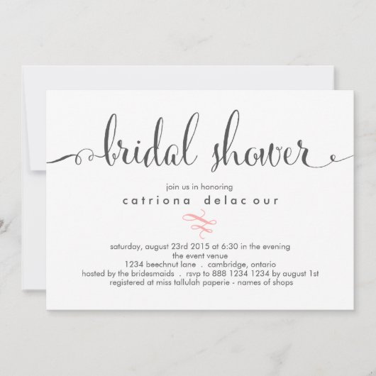 Whimsical Calligraphy Bridal Shower Invitation Kaart (Voorkant)