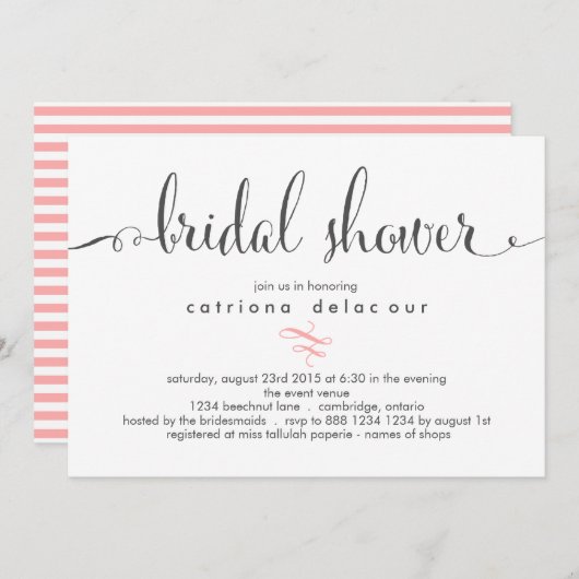 Whimsical Calligraphy Bridal Shower Invitation Kaart (Voorkant / Achterkant)