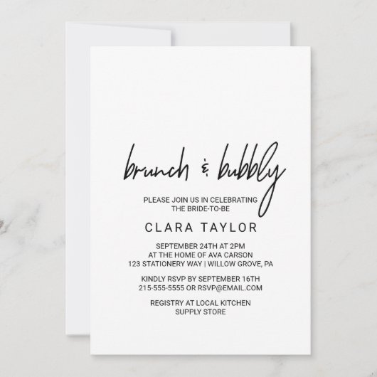 Whimsical Calligraphy Brunch & Bubble Kaart (Voorkant)