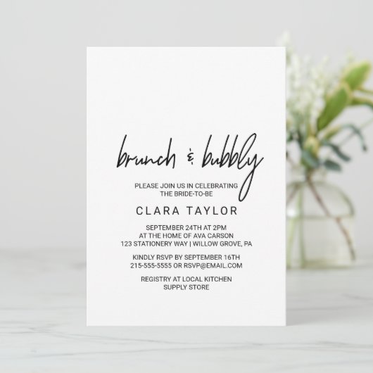 Whimsical Calligraphy Brunch & Bubble Kaart (Staand voorkant)