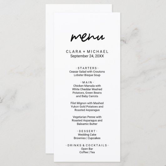 Whimsical Calligraphy Dinner Menu Kaart (Voorkant / Achterkant)