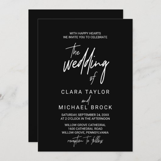 Whimsical Calligraphy | Donker het huwelijk van Kaart (Voorkant / Achterkant)