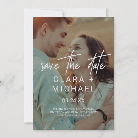 Whimsical Calligraphy | Donkere fotobekleding Save The Date (Voorkant)
