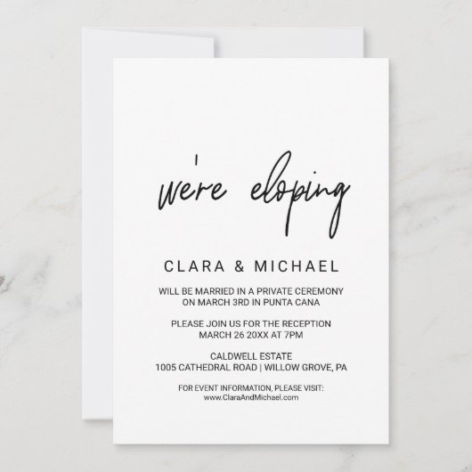 Whimsical Calligraphy Elopement Kaart (Voorkant)