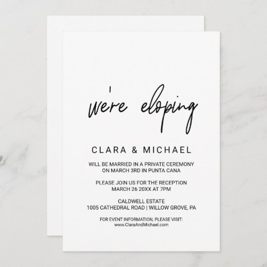 Whimsical Calligraphy Elopement Kaart (Voorkant / Achterkant)