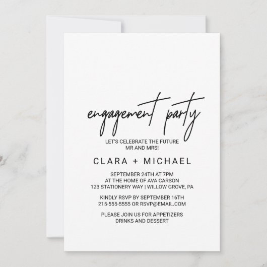 Whimsical Calligraphy Engagement Party Kaart (Voorkant)