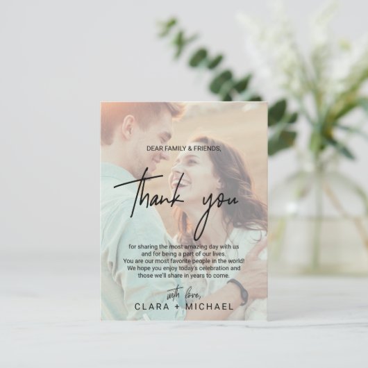 Whimsical Calligraphy | Faded foto bedankt voor je Briefkaart (Staand voorkant)