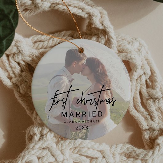 Whimsical Calligraphy Faded Foto gehuwd Keramisch Ornament