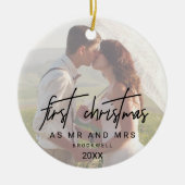 Whimsical Calligraphy Faded Foto Mr. en Mrs. Keramisch Ornament (Voorkant)