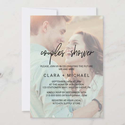 Whimsical Calligraphy | Faded fotokoppel — Shower Kaart (Voorkant)