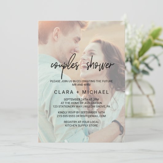 Whimsical Calligraphy | Faded fotokoppel — Shower Kaart (Staand voorkant)