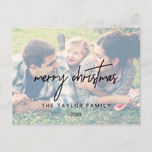 Whimsical Calligraphy | Faded kerstfoto Feestdagenkaart (Voorkant)