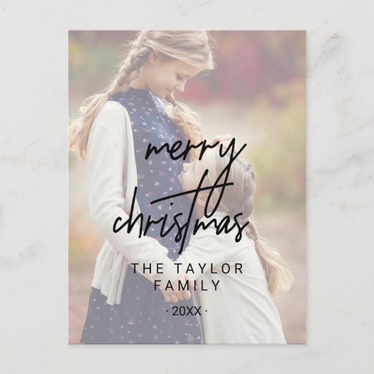 Whimsical Calligraphy | Faded kerstfoto Feestdagenkaart (Voorkant)