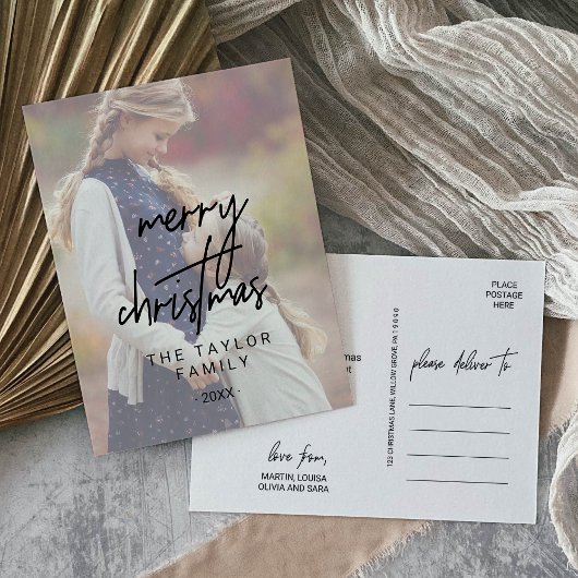 Whimsical Calligraphy | Faded kerstfoto Feestdagenkaart
