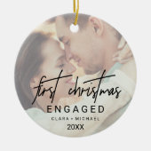 Whimsical Calligraphy Faded Photo Engaged Keramisch Ornament (Voorkant)