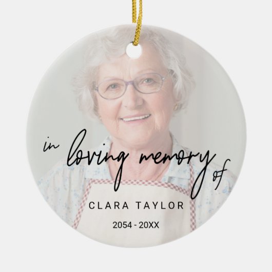 Whimsical Calligraphy Faded Photo in Loving Memory Keramisch Ornament (Voorkant)