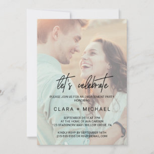 Whimsical Calligraphy Faded Photo Let's Celebrate Kaart