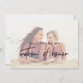 Whimsical Calligraphy Faded Photo Matron of Honor Kaart (Voorkant)