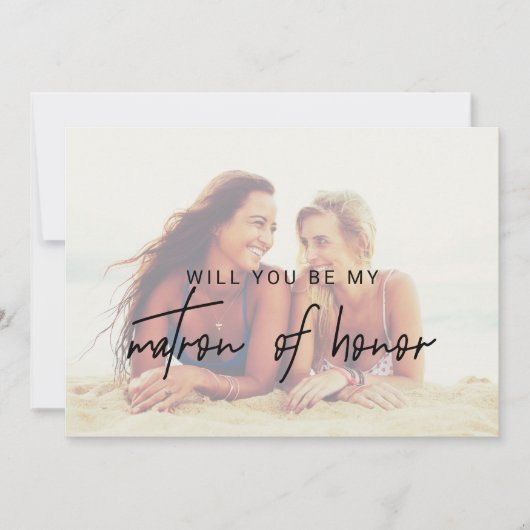 Whimsical Calligraphy Faded Photo Matron of Honor Kaart (Voorkant)