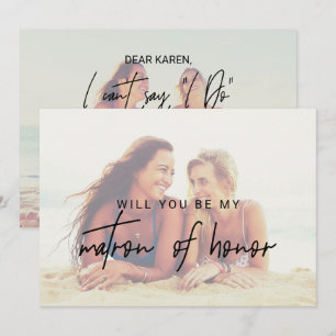 Whimsical Calligraphy Faded Photo Matron of Honor Kaart