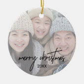 Whimsical Calligraphy Faded Photo Merry kerst Keramisch Ornament (Voorkant)