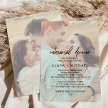 Whimsical Calligraphy Faded Photo Rehearsal Dinner Kaart<br><div class="desc">Deze fabelachtige kalligrafie met foto's,  repetitief diner,  is perfect voor een moderne trouwrepetitie. Het ontwerp biedt elegante maar rustige typografie met twee van uw foto's,  één aan de voorkant en één aan de achterkant.</div>