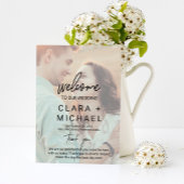 Whimsical Calligraphy Faded Photo Wedding Program Programmakaart