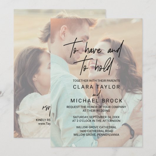 Whimsical Calligraphy Foto RSVP have Hold Wedding Kaart (Voorkant / Achterkant)