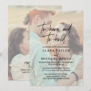 Whimsical Calligraphy Foto RSVP have Hold Wedding Kaart