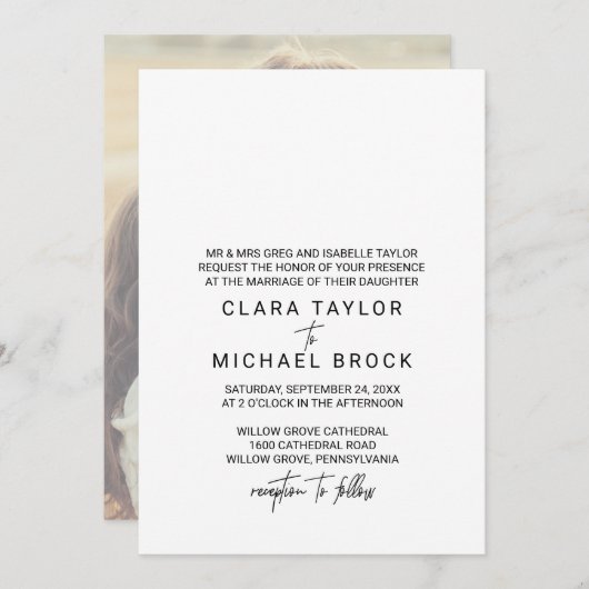 Whimsical Calligraphy | Foto terug Formele bruilof Kaart (Voorkant / Achterkant)