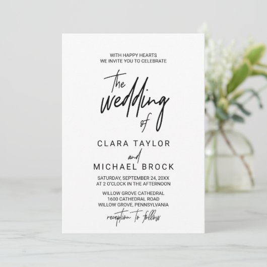 Whimsical Calligraphy | Foto terug The Wedding of Kaart (Staand voorkant)
