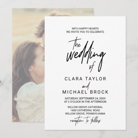 Whimsical Calligraphy | Foto terug The Wedding of Kaart (Voorkant / Achterkant)