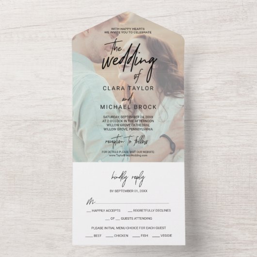 Whimsical Calligraphy | Foto van het huwelijk All In One Uitnodiging (Binnen)