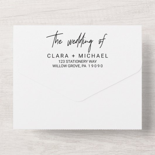 Whimsical Calligraphy | Foto van het huwelijk All In One Uitnodiging (Achterkant)