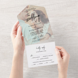 Whimsical Calligraphy   Foto van het huwelijk All In One Uitnodiging