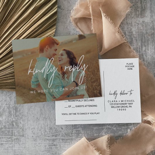 Whimsical Calligraphy | Fotobedekking Song RSVP Uitnodiging Briefkaart