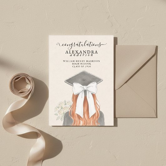 Whimsical Calligraphy Graduation Bow Photo Aankondiging