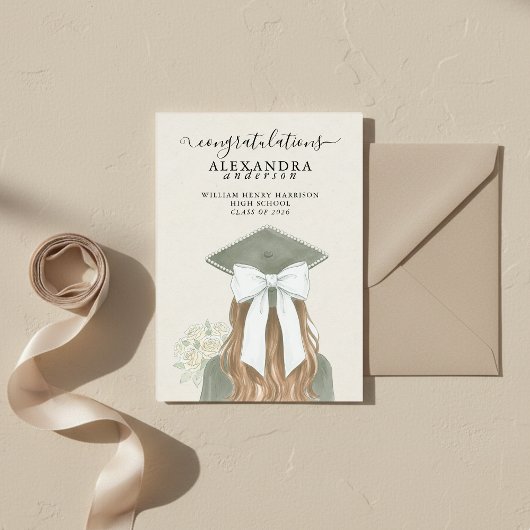 Whimsical Calligraphy Graduation Bow Photo Aankondiging