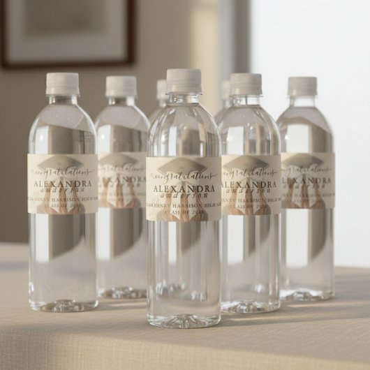 Whimsical Calligraphy Graduation Bow Waterfles Etiket