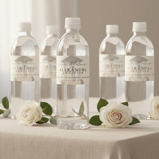 Whimsical Calligraphy Graduation Bow Waterfles Etiket