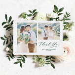 Whimsical Calligraphy Green Photo Collage Wedding Bedankkaart<br><div class="desc">Verstuur uw dankbaarheid aan gasten voor het deel uitmaken van uw speciale dag met deze aanpasbare fotocollage dank u kaart. Het kenmerkt een grillig manuscript en klassieke typografie. Aangepast door je eigen details toe te voegen en je favoriete trouwfoto's te voorzien.</div>