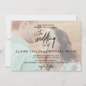 Whimsical Calligraphy | Horizontaal fotohuwelijk Kaart (Voorkant)