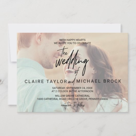 Whimsical Calligraphy | Horizontaal fotohuwelijk Kaart (Voorkant)